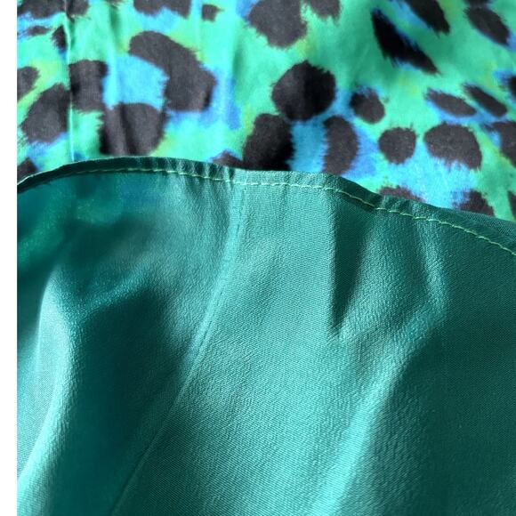 New LPA Revolve Green Leopard Print Mini Dress Women's Size XS Satin Ruffle - Picture 8 of 11